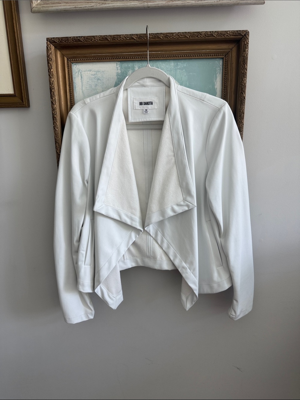 BB Dakota White Draped Waterfall Blazer